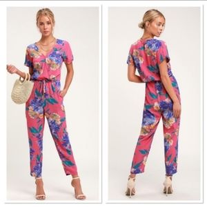 LULU'S Jumpsuit Hot Pink Floral Print XL Women’s
